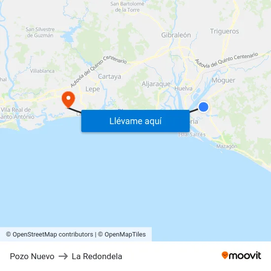 Pozo Nuevo to La Redondela map