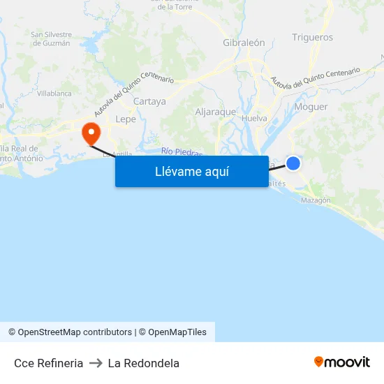 Cce Refineria to La Redondela map