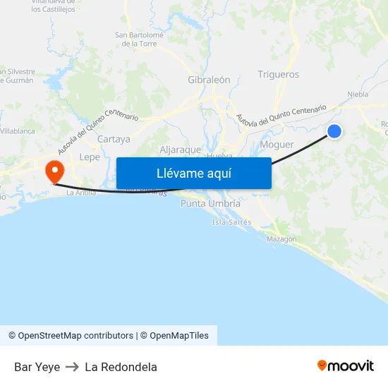 Bar Yeye to La Redondela map