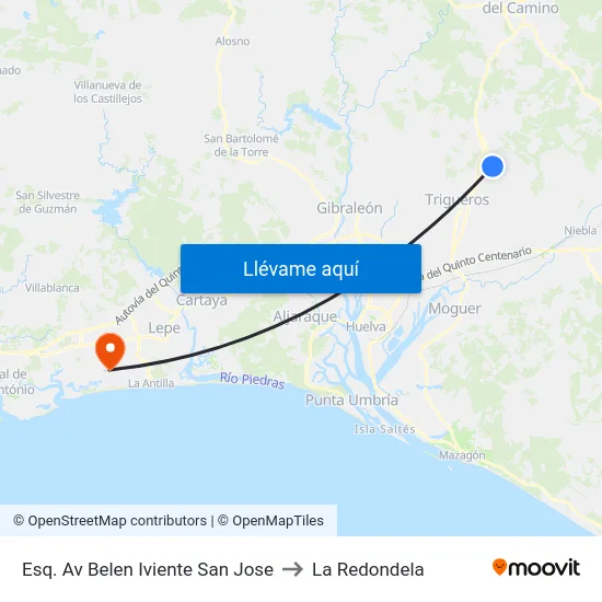Esq. Av Belen Iviente  San Jose to La Redondela map