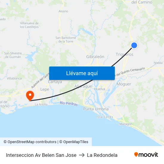 Interseccion Av Belen  San Jose to La Redondela map