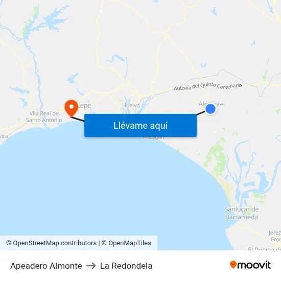 Apeadero Almonte to La Redondela map