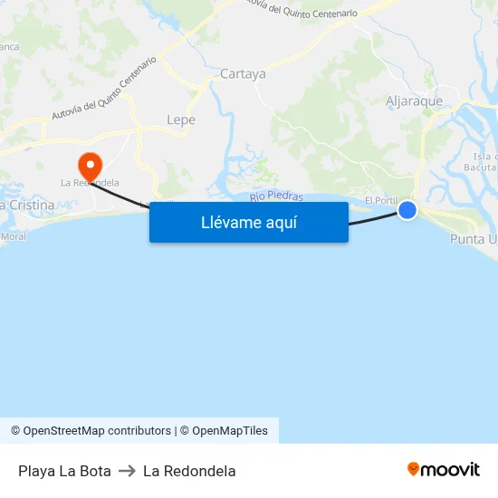 Playa La Bota to La Redondela map