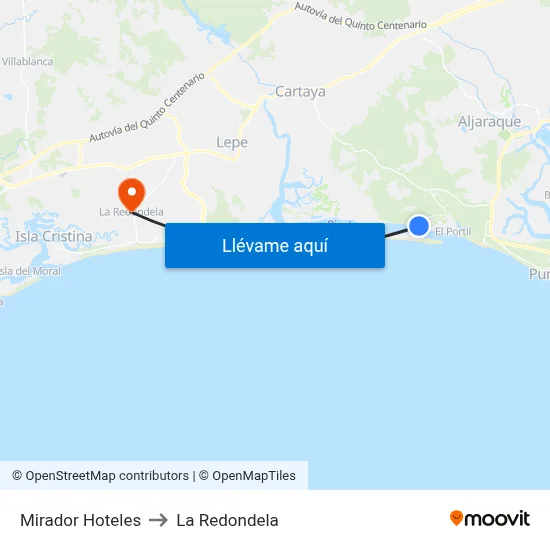 Mirador Hoteles to La Redondela map