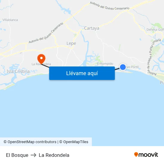 El Bosque to La Redondela map