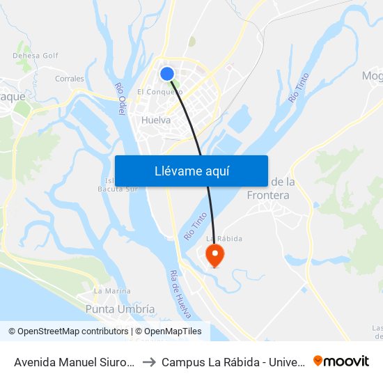 Avenida Manuel Siurot (Montessori) to Campus La Rábida - Universidad De Huelva map