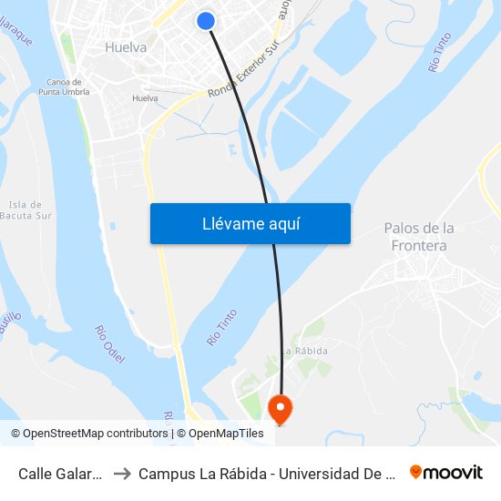 Calle Galaroza to Campus La Rábida - Universidad De Huelva map