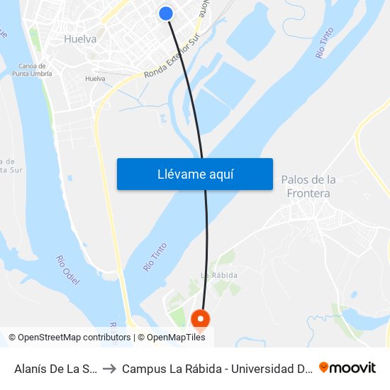 Alanís De La Sierra to Campus La Rábida - Universidad De Huelva map