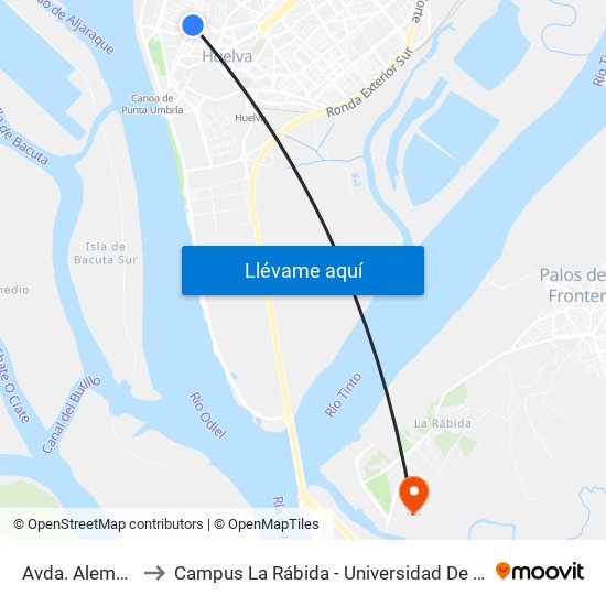 Avda. Alemania to Campus La Rábida - Universidad De Huelva map