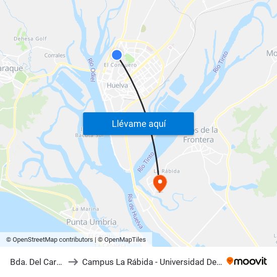 Bda. Del Carmen to Campus La Rábida - Universidad De Huelva map