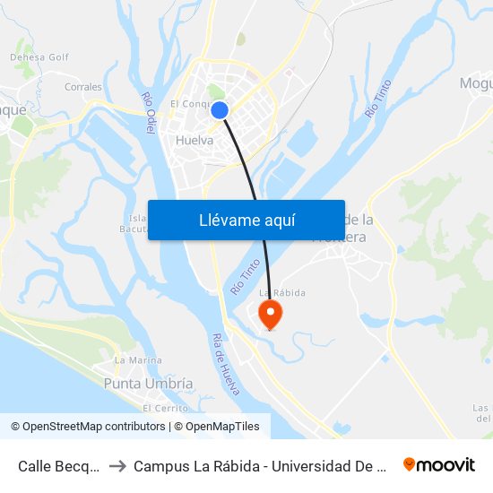 Calle Becquer to Campus La Rábida - Universidad De Huelva map