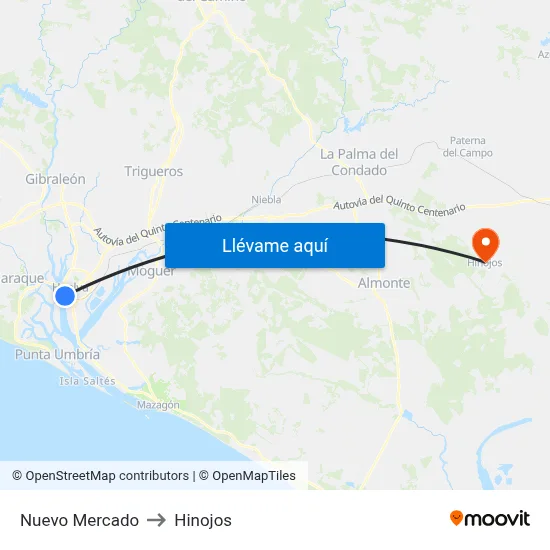 Nuevo Mercado to Hinojos map