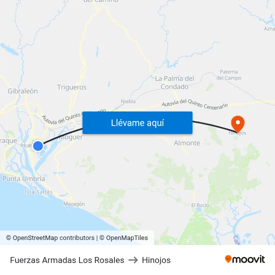 Fuerzas Armadas Los Rosales to Hinojos map