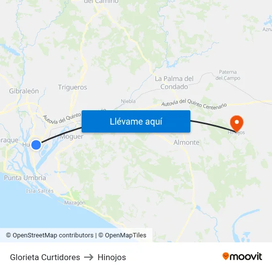 Glorieta Curtidores to Hinojos map