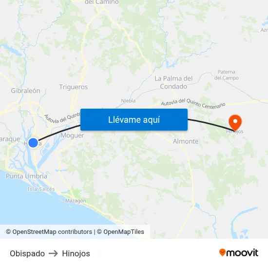 Obispado to Hinojos map