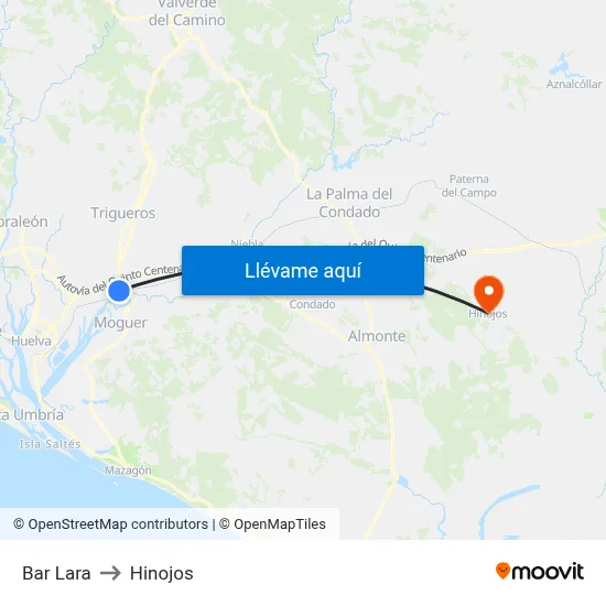 Bar Lara to Hinojos map