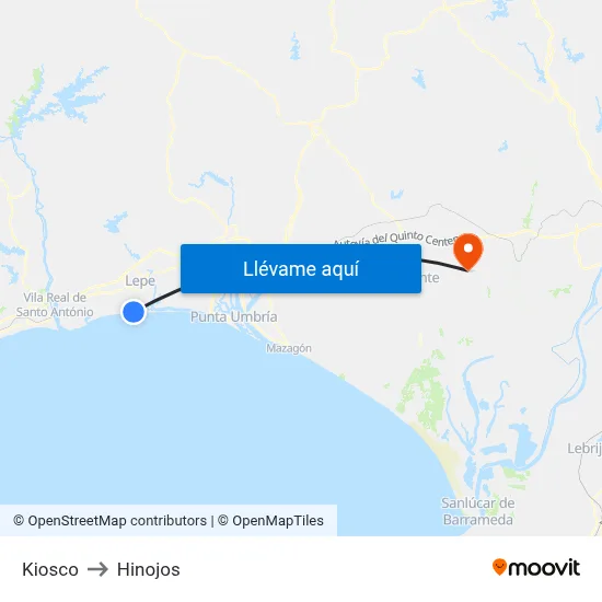 Kiosco to Hinojos map