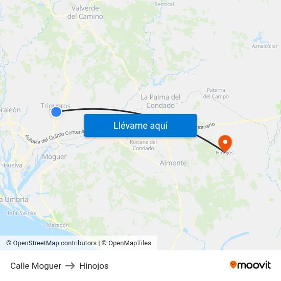 Calle Moguer to Hinojos map