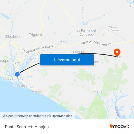 Punta Sebo to Hinojos map