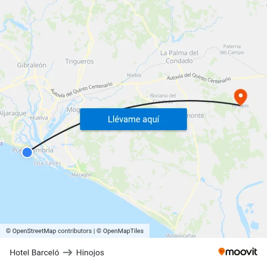 Hotel Barceló to Hinojos map