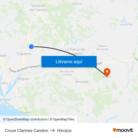 Cruce Clarines Candon to Hinojos map