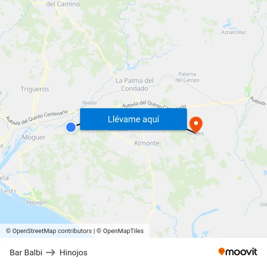 Bar Balbi to Hinojos map