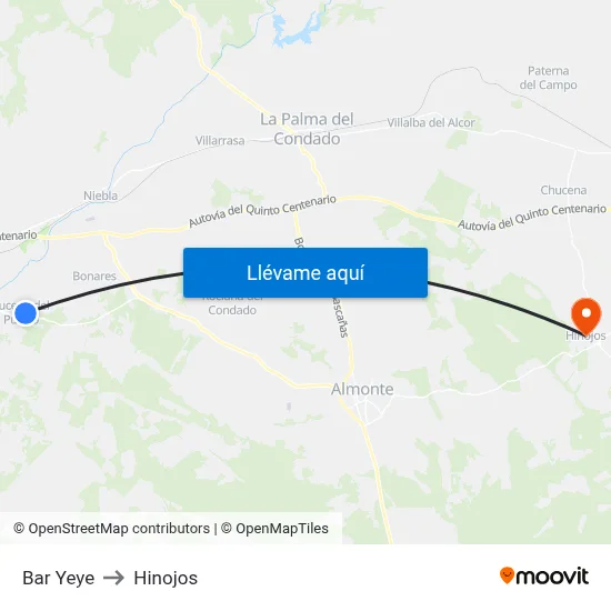 Bar Yeye to Hinojos map