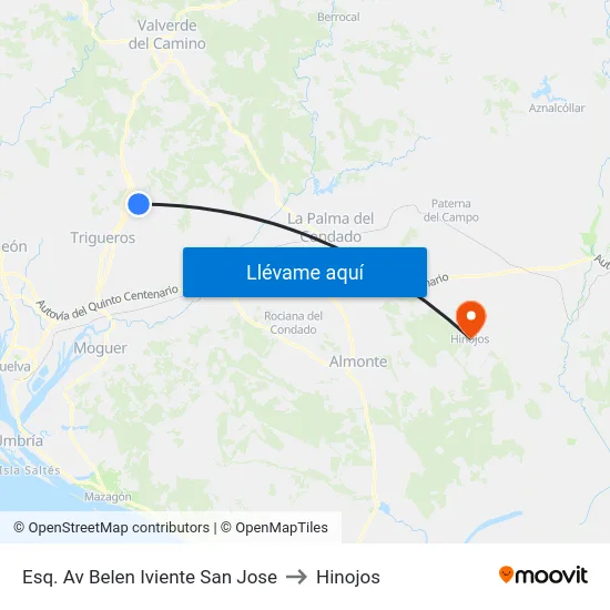 Esq. Av Belen Iviente  San Jose to Hinojos map