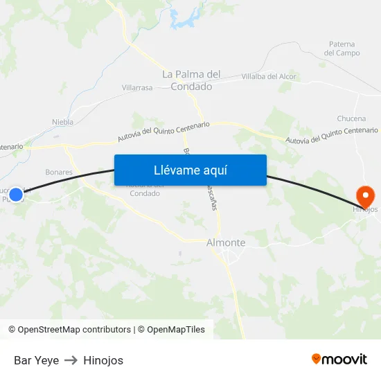 Bar Yeye to Hinojos map