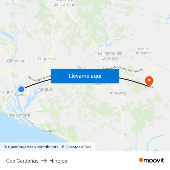 Cce Cardeñas to Hinojos map