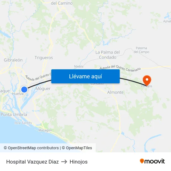 Hospital Vazquez Diaz to Hinojos map
