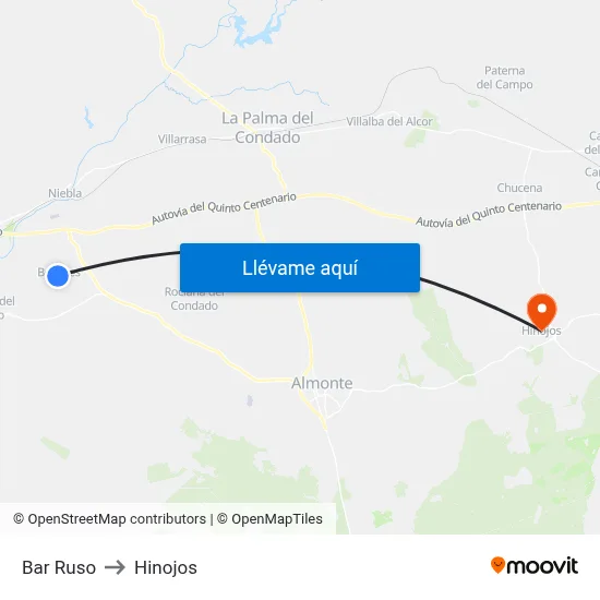 Bar Ruso to Hinojos map