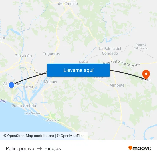 Polideportivo to Hinojos map