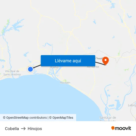 Cobella to Hinojos map