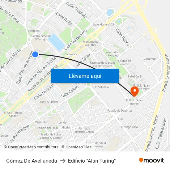 Gómez De Avellaneda to Edificio "Alan Turing" map