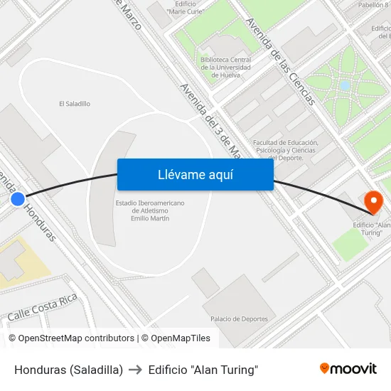 Honduras (Saladilla) to Edificio "Alan Turing" map