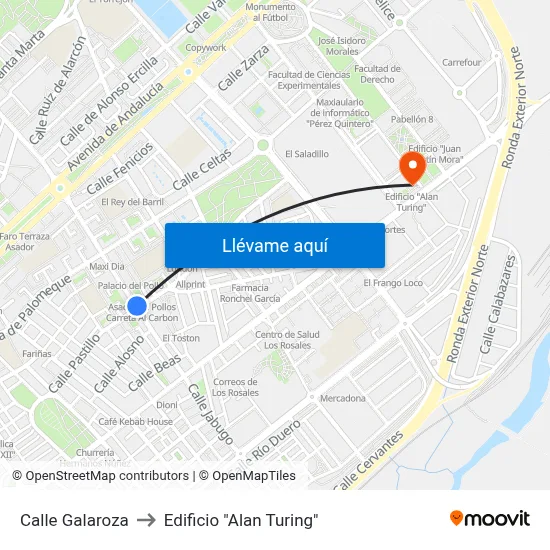 Calle Galaroza to Edificio "Alan Turing" map