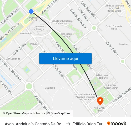 Avda. Andalucía Castaño De Robledo to Edificio "Alan Turing" map