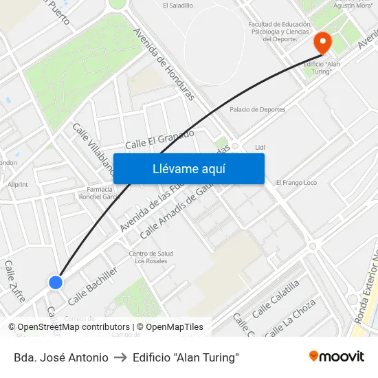 Bda. José Antonio to Edificio "Alan Turing" map