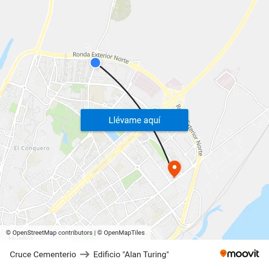 Cruce Cementerio to Edificio "Alan Turing" map