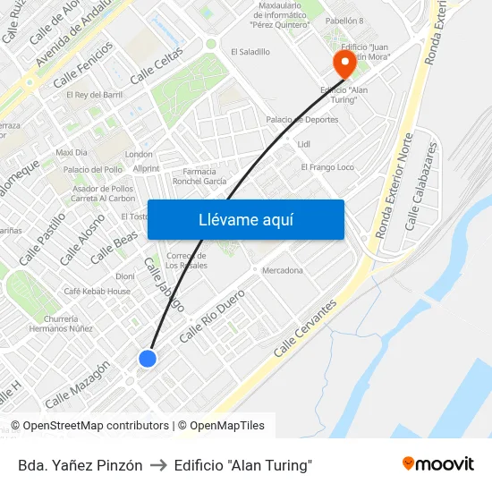 Bda. Yañez Pinzón to Edificio "Alan Turing" map