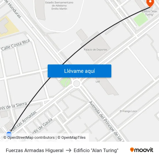 Fuerzas Armadas Higueral to Edificio "Alan Turing" map
