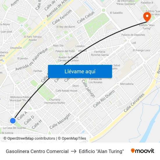 Gasolinera Centro Comercial to Edificio "Alan Turing" map