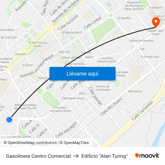 Gasolinera Centro Comercial to Edificio "Alan Turing" map