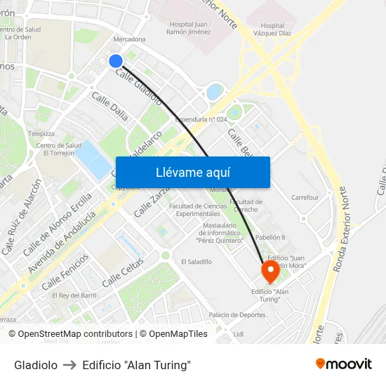 Gladiolo to Edificio "Alan Turing" map