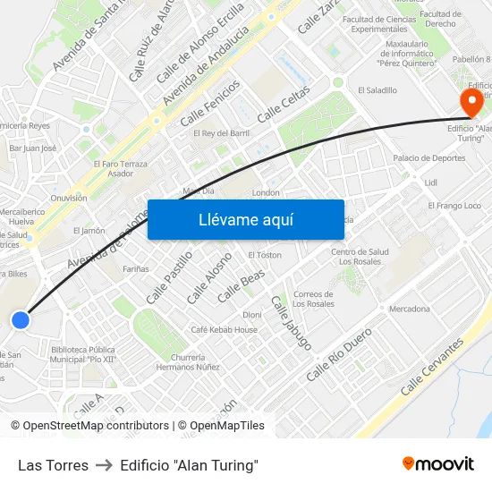 Las Torres to Edificio "Alan Turing" map