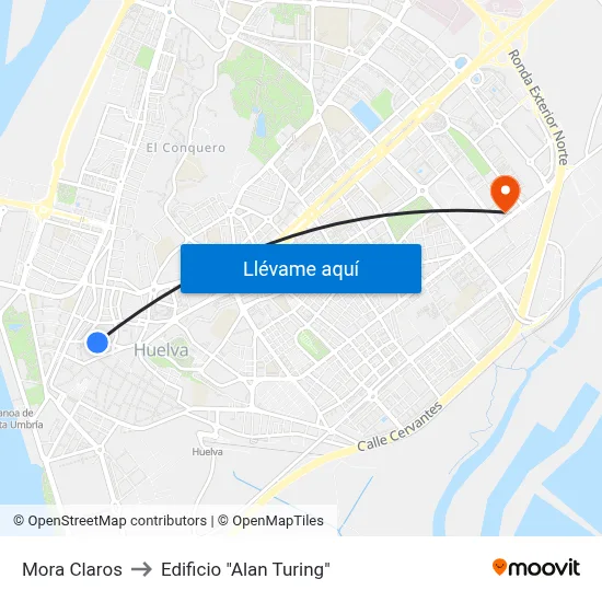 Mora Claros to Edificio "Alan Turing" map