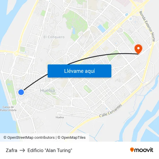 Zafra to Edificio "Alan Turing" map
