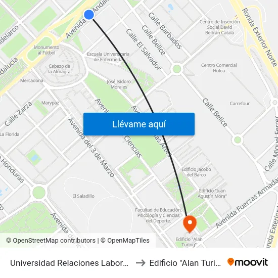Universidad Relaciones Laborales to Edificio "Alan Turing" map