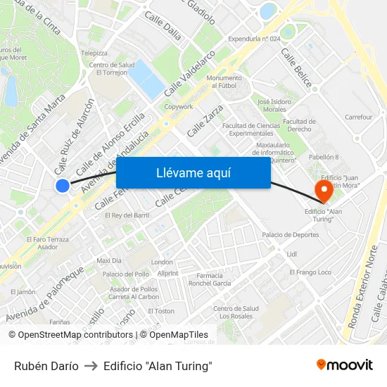 Rubén Darío to Edificio "Alan Turing" map
